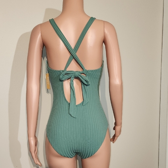 Kona Sol Green Ribbed One-Piece Swimsuit with Racerback - Picture 10 of 11